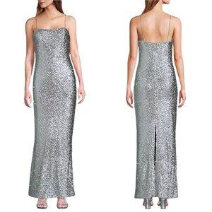 NWT Antonio Melani Reese Sequin Square Neck Sleveless Maxi Dress in Silver Sz. 6